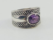 Sterling Silver 925 Amethyst Gemstone Womens Ring Size 9.5