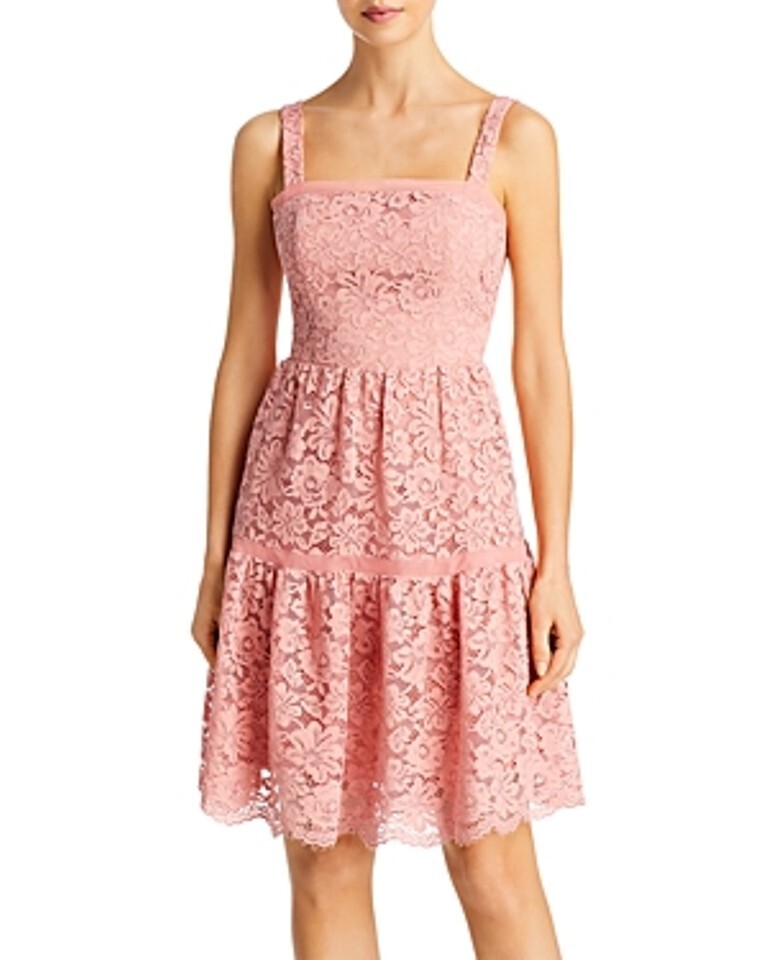 aqua dot lace tiered dress Aqua Womens Lace Mini Fit & Flare Dress Pink 10