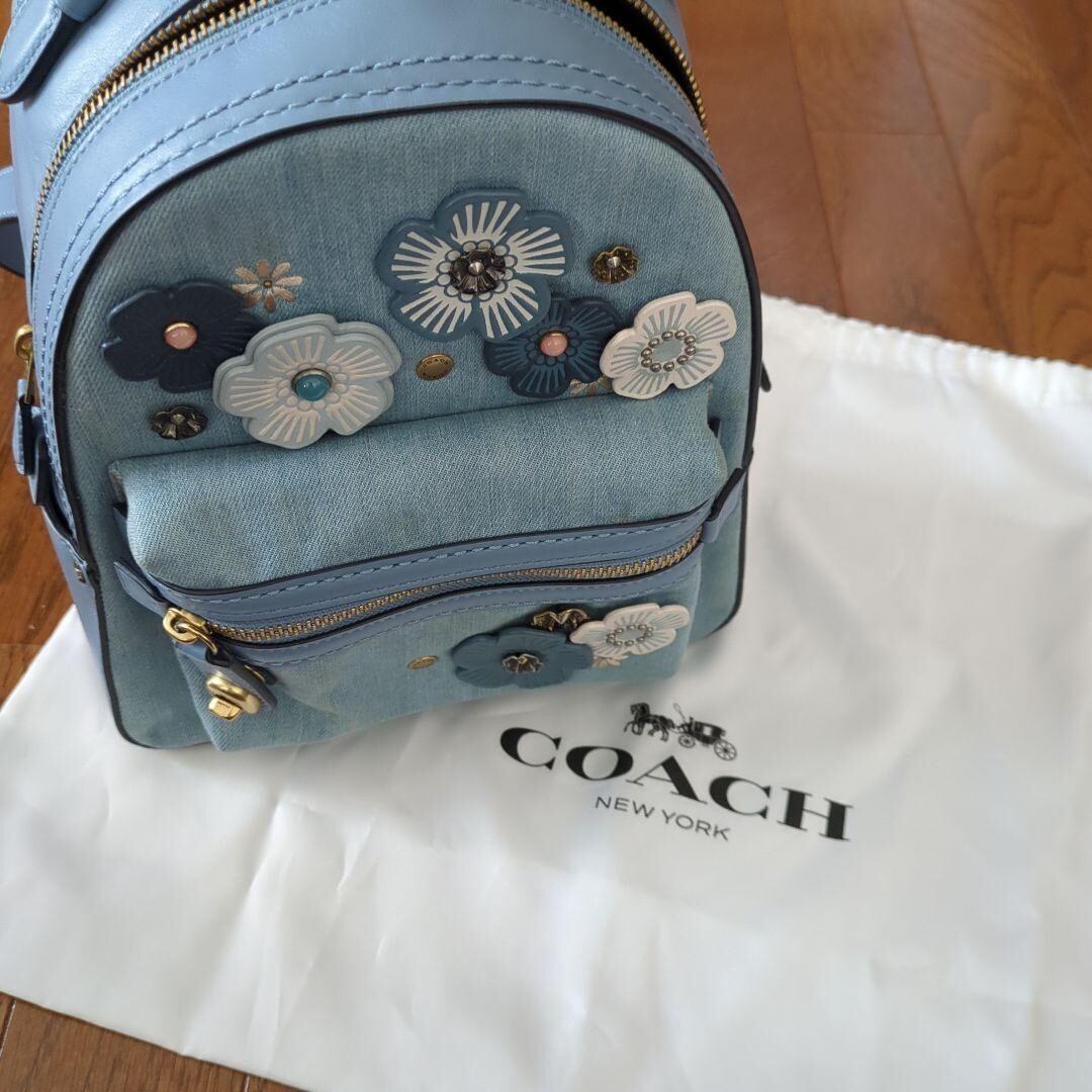 COACH LIGHT BLUE DENIM/LEATHER TEA ROSE CAMPUS BACKPACK 23