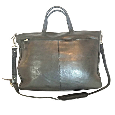 Latico Womens Black Leather Messenger Bag Shoulder Strap Top Handles Zip 16X10