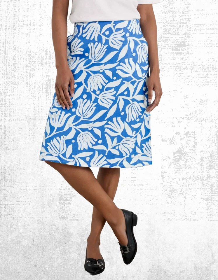 Women’s Seasalt Skirt Pot Organic Soft Cotton A Line Blue Floral Piant Cut - Image 2 of 4