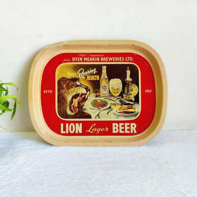 1940 Vintage Lion Lager Beer Advertising Tin Tray Barware Decorative T953