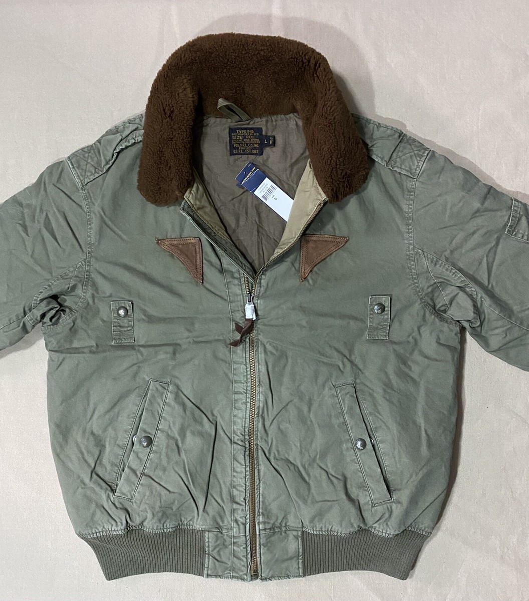 Polo Ralph Lauren Men's Down B-15 Bomber Jacket Shearling Collar