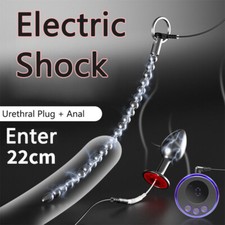 Electric Urethral Chastity Cage Dilator Penis Plug Men Ball Stretcher E-Stim New
