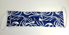Handmade Blue  White Cotton Print Lined Fabric Washable Face Mask 3 Layers 