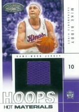 Mike Bibby jersey relic basketball card 2004 Fleer Hoops Hot Materials #HMMB LE