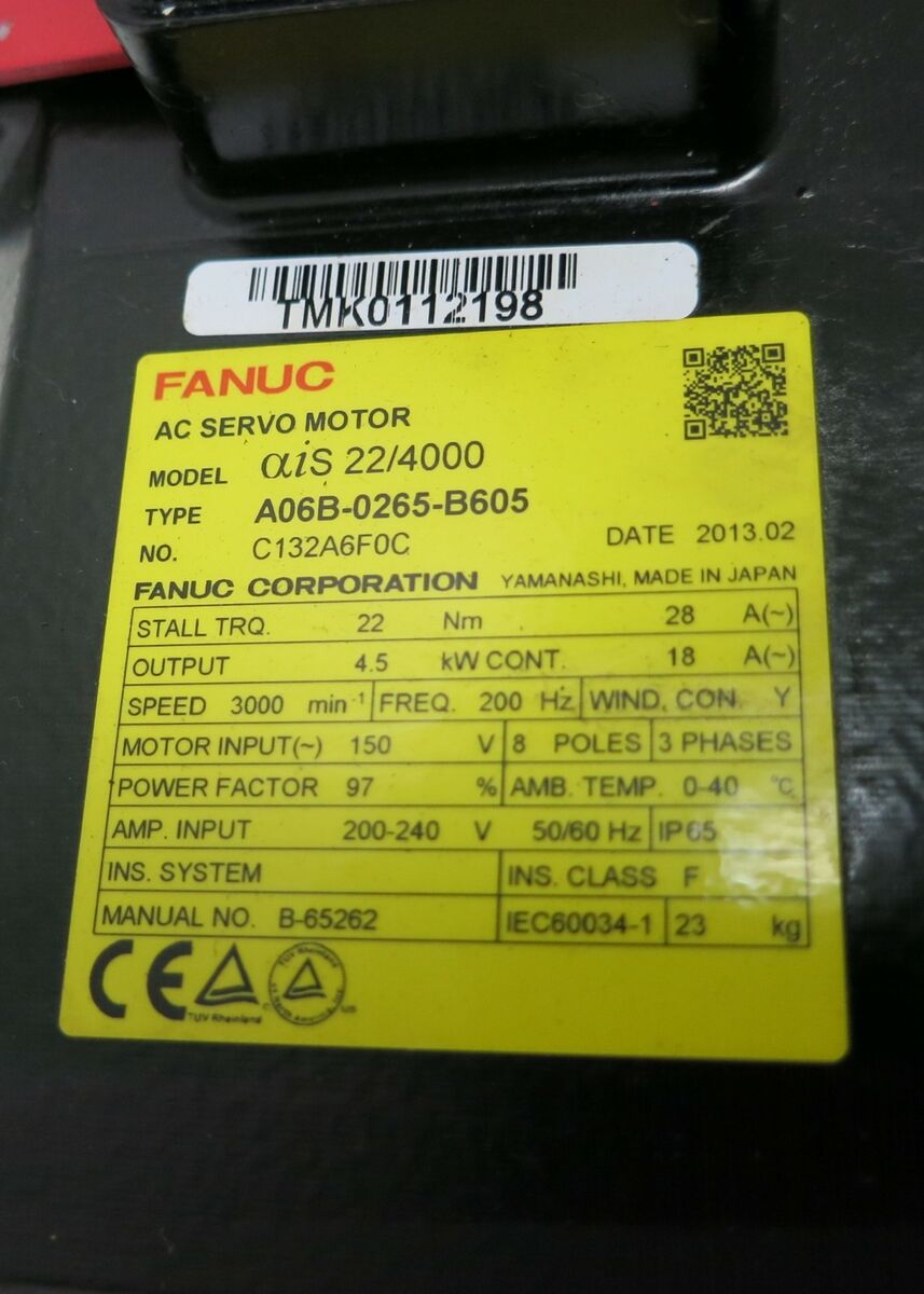 Fanuc aiS 22/4000 A06B-0265-B605 3000 RPM AC Servo Motor Fanuc aiS 22/4000 A06B-0265-B605 3000 RPM AC Servo Motor