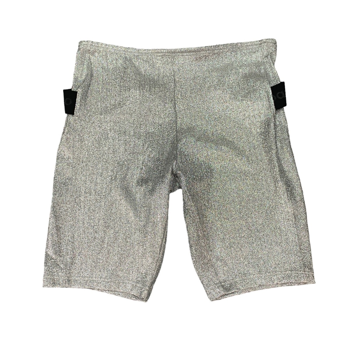 Paco Rabanne Silver Bike Shorts Womens L Large Stretch Lurex