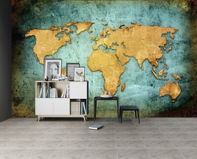 3D Yellow Green A219 World Map Wallpaper Wall Mural Removable Self-adhesive Amy