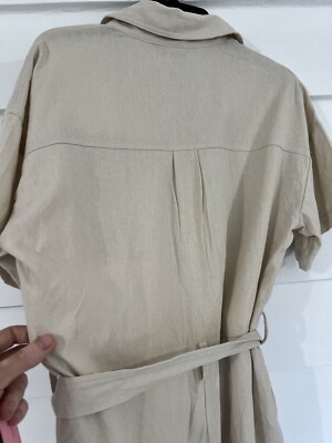NEW ZARA BEIGE SHORT JUMPSUIT WITH 50% LINEN BELT WAIST 28 NEW ZARA BEIGE SHORT JUMPSUIT WITH 50% LINEN BELT WAIST 28
