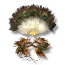 Vintage Real Peacock Feather Large Fan  Face Mask Cosplay Masquerade