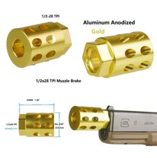 1/2x28 TPI Al Gold Color Slant Ports Muzzle Brake Compensator Fits 9 mm Glock