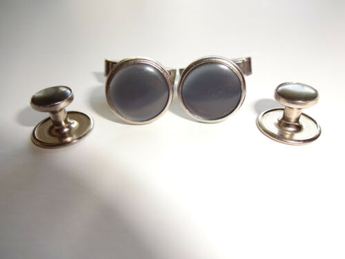 Conjunto de 4 piezas de gemelos y esmoquin vintage con tachuelas para camisa gris tono plata sin marca - Imagen 2 de 8