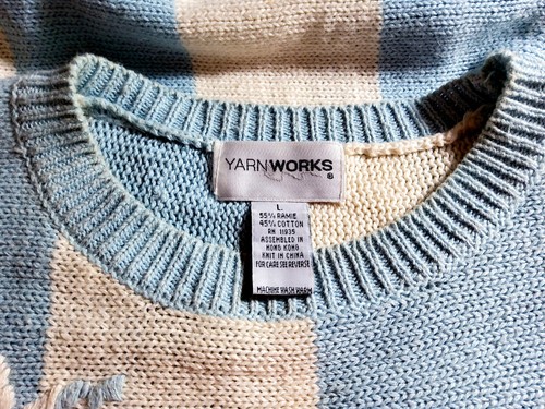 Yarn Works Blue & White Striped Floral Embroidery Long Sleeve Sweater–Size Large - Picture 6 of 6