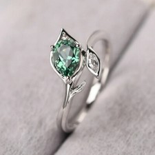 1Ct Pear Cut Green Emerald Leaf Women's Wedding Ring in 14k White Gold Finish