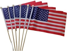 USA American Hand Waving Flag | 6 Pack | 12in wooden pole | FREE UK DELIVERY