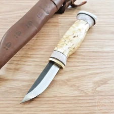 Wood Jewel Vuolu Fixed Knife 2.25" Carbon Steel Blade Curly Birch/Horn Handle