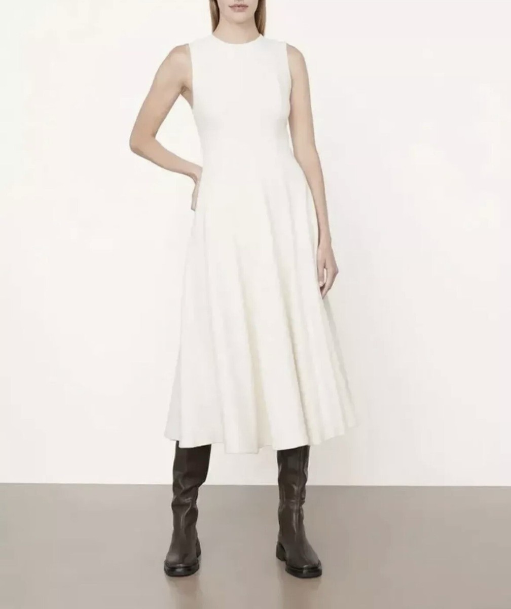vince knit shift dress Paneled Crew Neck Dress, Chiffon, Size 10