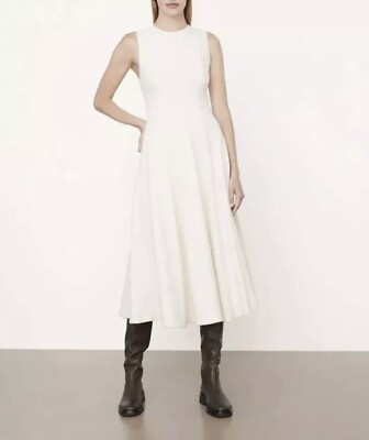 $525 VINCE Paneled Crew Neck Dress 10 Chiffon Beige Flare Shift