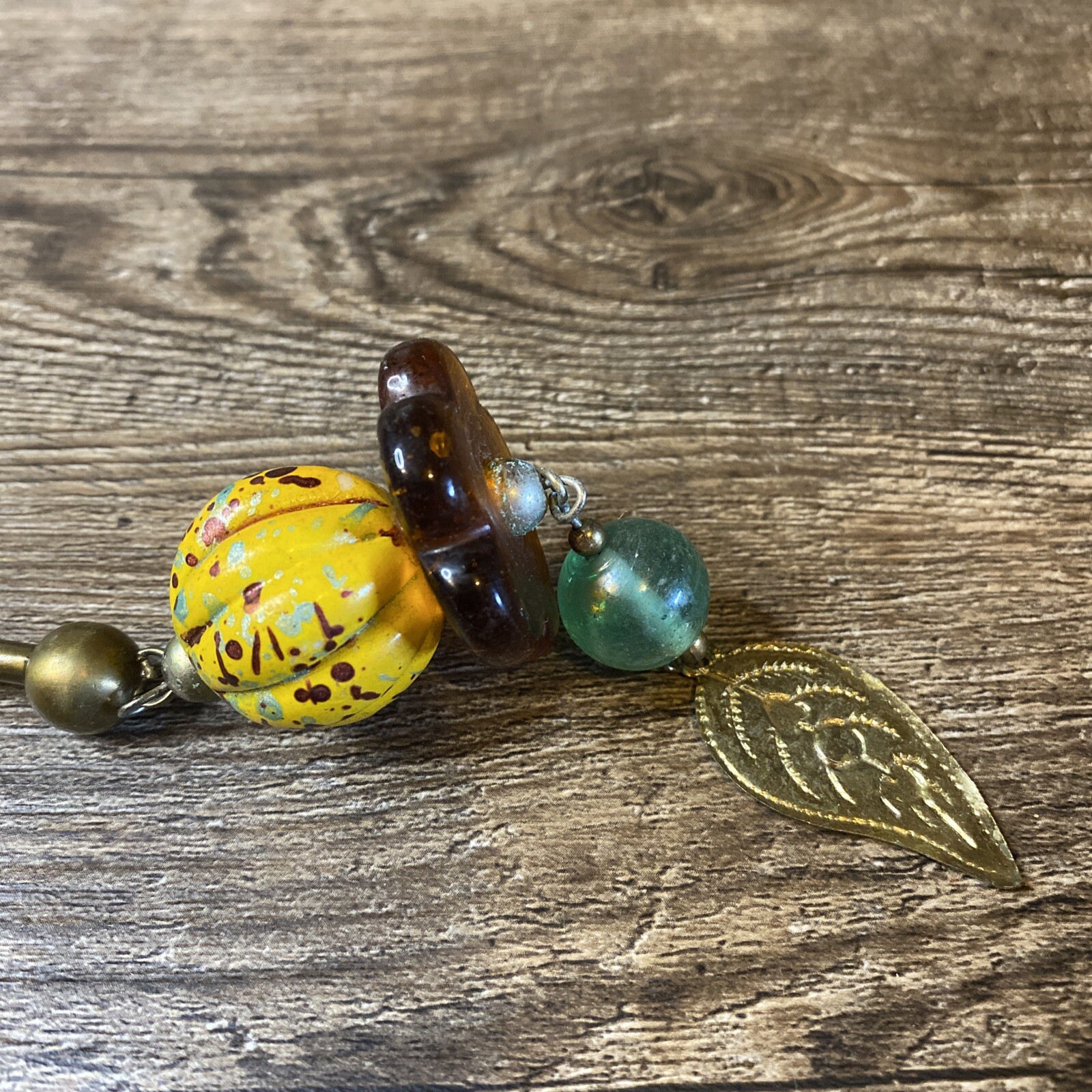 10” Vintage Brass Pivoting Bell Candle Snuffer With Glass Beads And