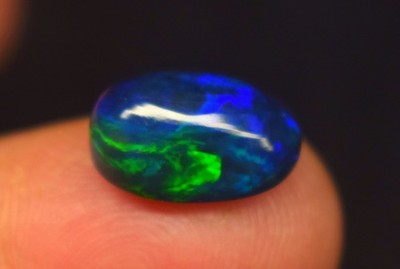 3.15 Ct AAA Bluish Fire Opal | Black Natural Ethiopian Oval Cabochon Gemstone