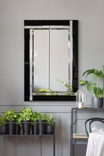 Image of Large Wall Mirror Modern Black And Silver Bevelled Venetian 3Ft X 2Ft 90x60cm