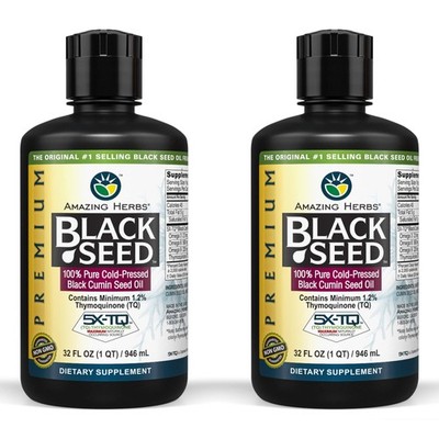 Black Seed Oil Cold Pressed 32 Fl Oz Pack of 2 Nigella Sativa Amazing Herbs Aids