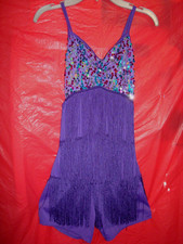 Weissman Dance Costume Purple with Sequins Fringe - Pretty One Piece Romper XLC