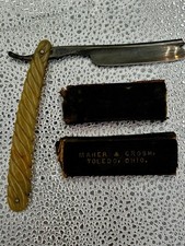 VTG Maher and Grosh Steel Straight Razor Toledo, Ohio Faux Ivory Celluloid Scale