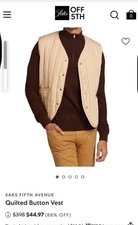 Saks Fifth Avenue Quilted Vest Beige Men’s Size Medium