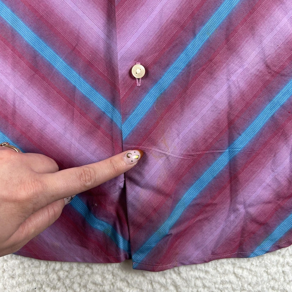 Ben Sherman Dress Shirt Mens Large Pink Stripe Regular Fit Cotton Long Sleeve - Image 4 of 4