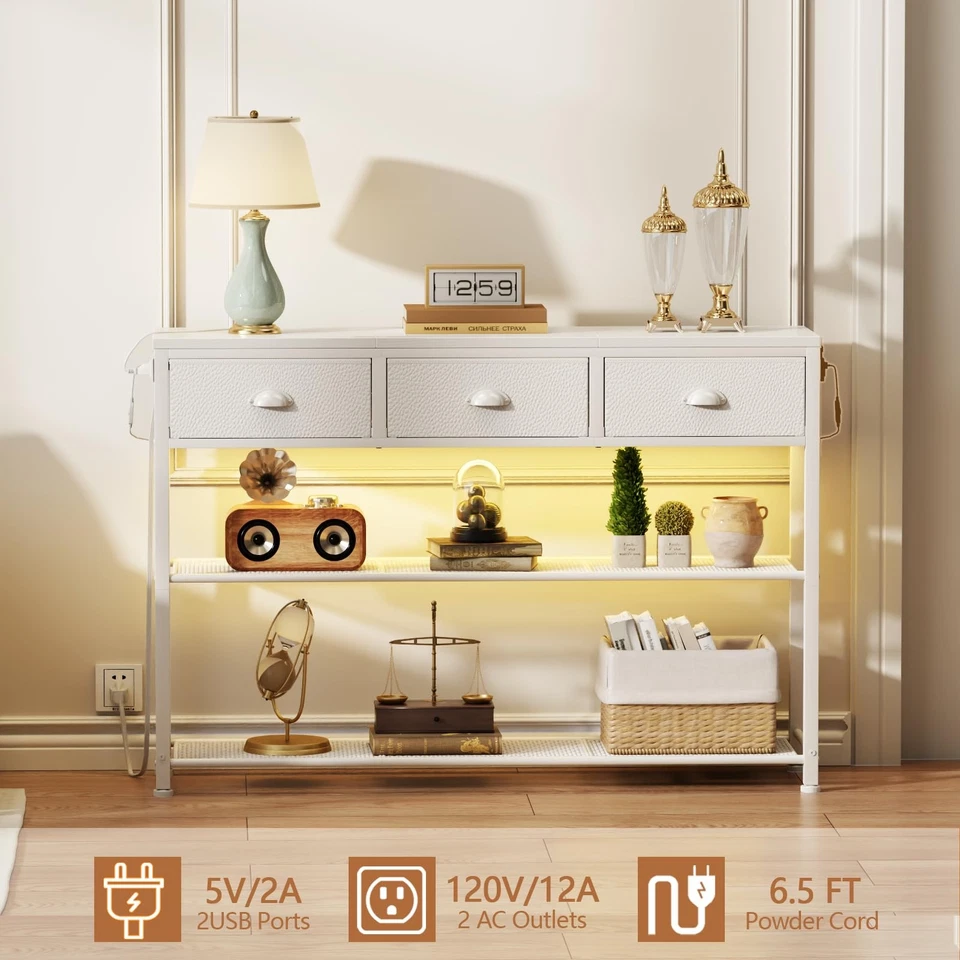 Mesa consola 38 pulgadas con 3 cajones, mesa sofá pequeña con luces y apagado... Foto 2 de 4