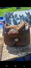 Vintage Hand-Tooled Embossed Leather Horse Saddle Shoulder Purse HandmadeAmish