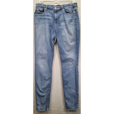 7 for All Mankind Stretch Jeans Womens 32 Blue Cropped Skinny Fading Casual