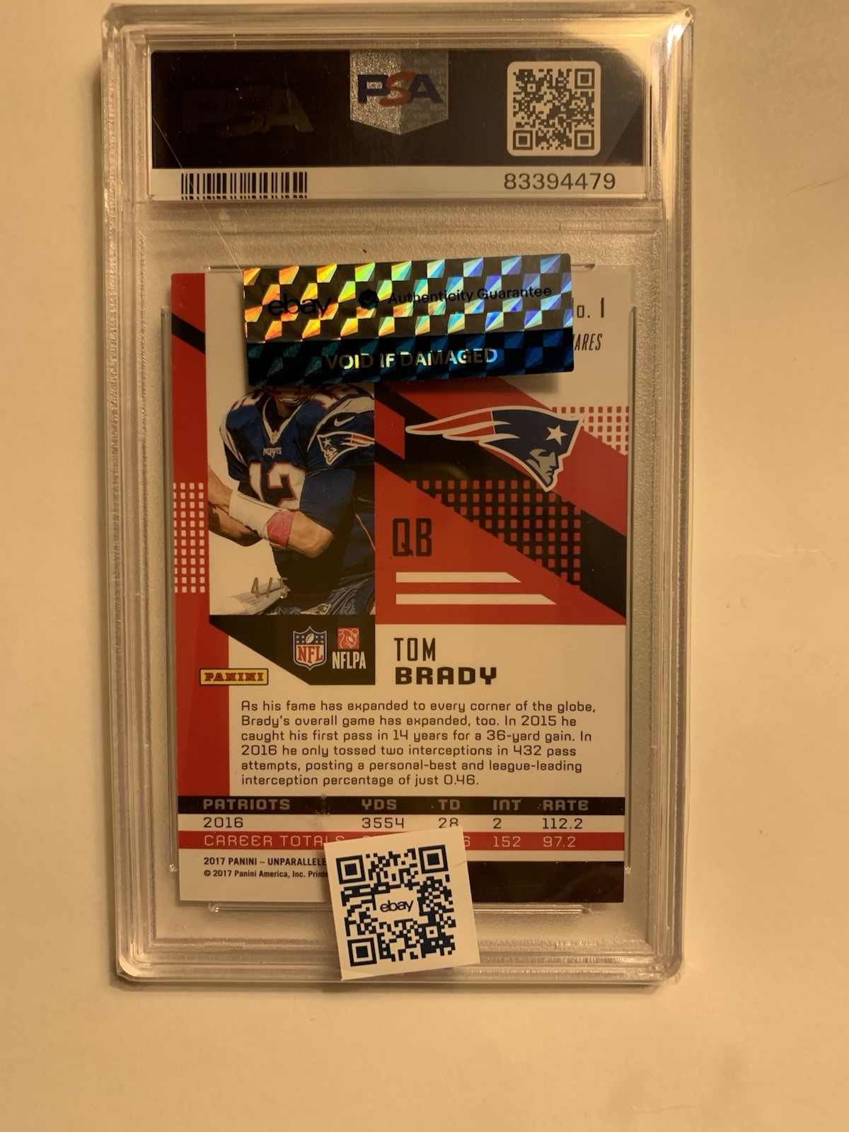 Tom Brady 2017 Unparelleled  PSA Authentic #4/5,only 2 in the world PSA graded  view 6