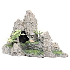Two Cave Mountain Aquarium Ornament 11.5" Resin Decor Fish-Safe Shelter