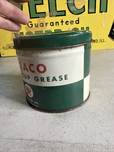 Early Texaco 1lb tazza grasso OLIO MOTORE vecchia grafica latta 1 litro - Foto 2 di 8