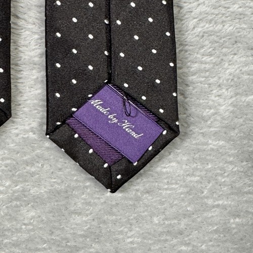 Ralph Lauren Pin Dot Peau de Soie Tie Mens Black Silk Purple Label Made in Italy - Picture 5 of 12