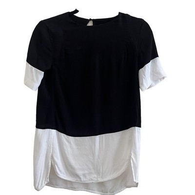 H&M Women Black White Layered Top 2 Colorblock High Low Hem Minimalist Clean