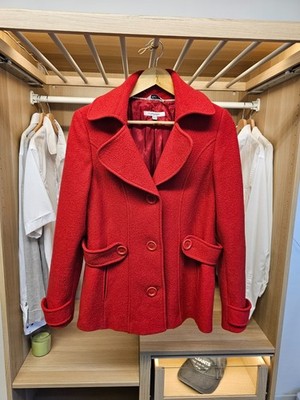 LK Bennett Womens Red Wool Peacoat Jacket UK 16 Smart Tailored