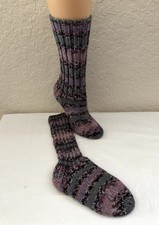Hand Knit Bulky Purples Gray Socks Boot Sock Slipper Adult Warm