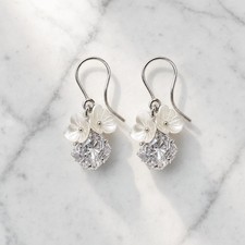 Crystal Drop Earrings Silver MOP Flower CZ Sq...