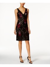 BETSY & ADAM Womens Black Floral Sleeveless Knee Length Body Con Dress Size: 2