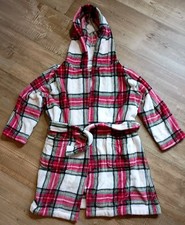 NWOT Pottery Barn Kids Plaid Fleece Hooded Robe Size 4-6 Relaxing Holidays