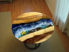 Ocean Theme Epoxy Coffee Table – Resin & Wood Furniture – Unique Handmade Table