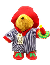 Vintage 1999 Paddington Bear Christmas Plush 14" Pajamas Slippers Candle Hat
