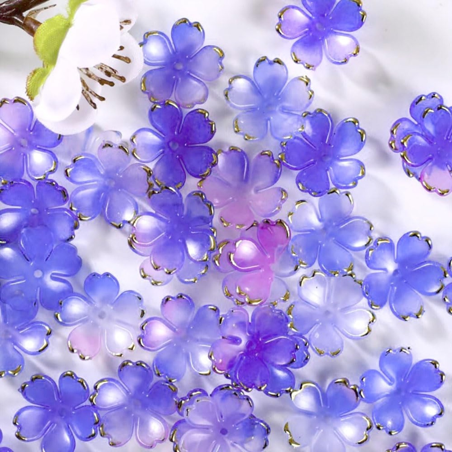 50Pcs Cherry Blossom Acrylic Flower Beads, Mini Floral Spacer Beads for Jewel...