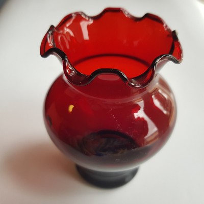 Anchor Hocking Royal Rubinrot Glas Vase Topf Rüschenrand Ohio USA 10cm Vintage