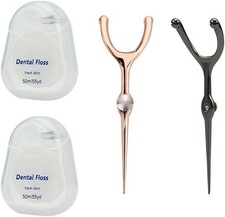 2 Set Stainless Steel Dental Floss Set with Replaceable Picks, Toothpick Holder
