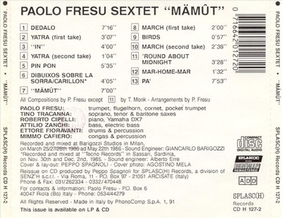PAOLO FRESU SEXTET MAMUT: MUSIC FOR A MIME NEW CD